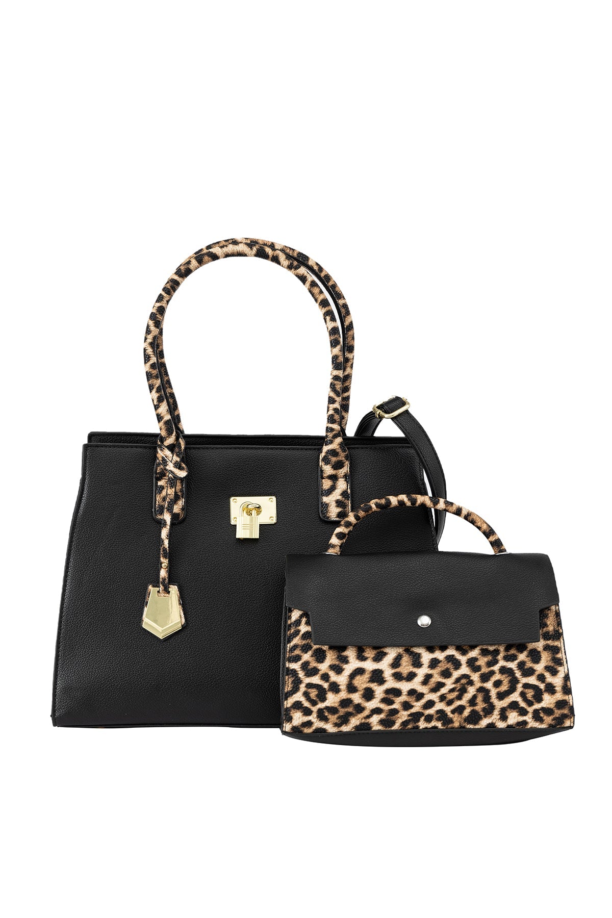 Women's Handbag Scott Cashmere Design - Black/Leopard Print
