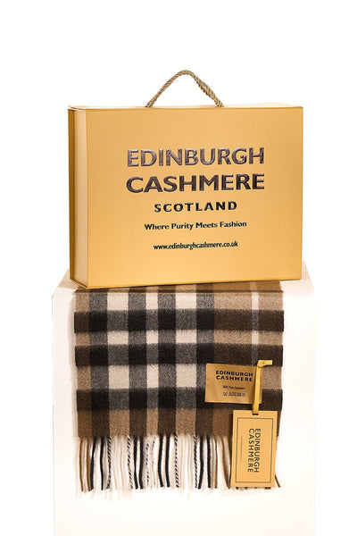 100% Pure Cashmere Children DC Check Scarf Chocolate