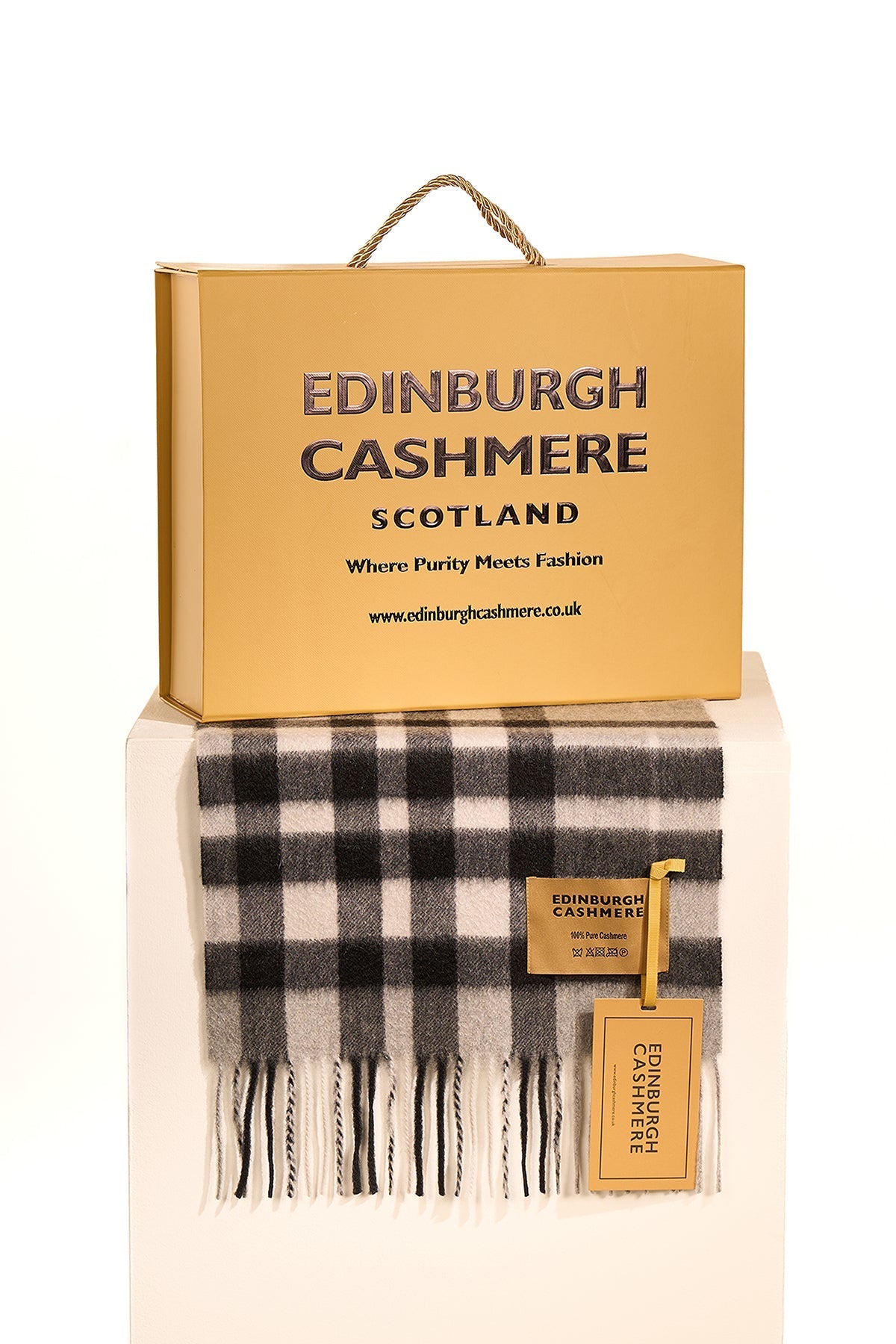 100% Pure Cashmere Children DC Check Scarf Grey