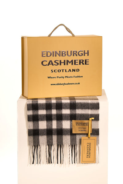 100% Pure Cashmere Children DC Check Scarf Grey