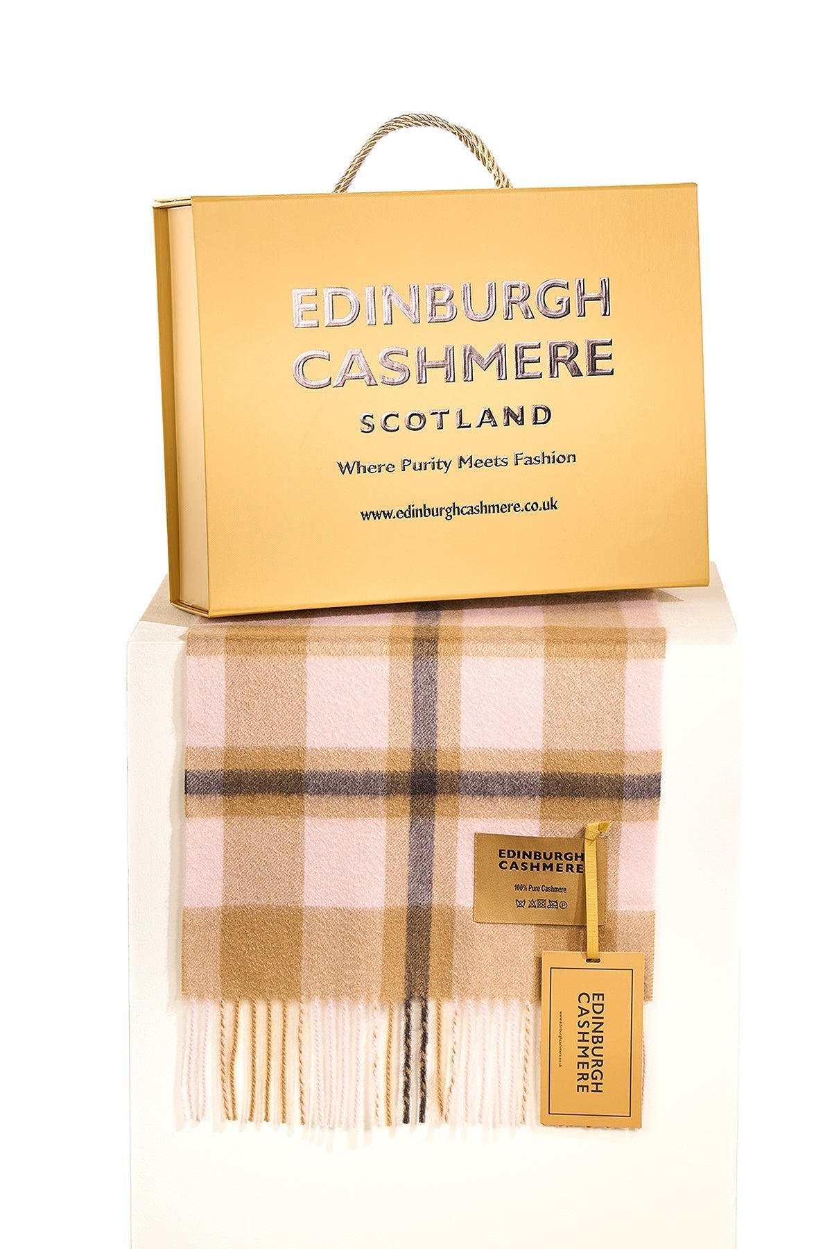 100% Pure Cashmere Children DC Scott Scarf Camel And Black