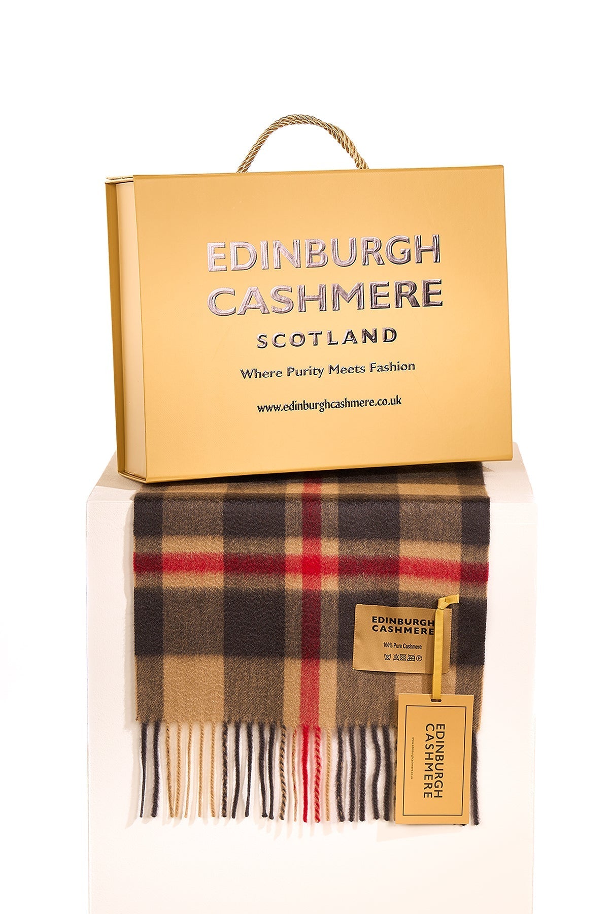 100% Pure Cashmere Children DC Scott Scarf Camel And Black