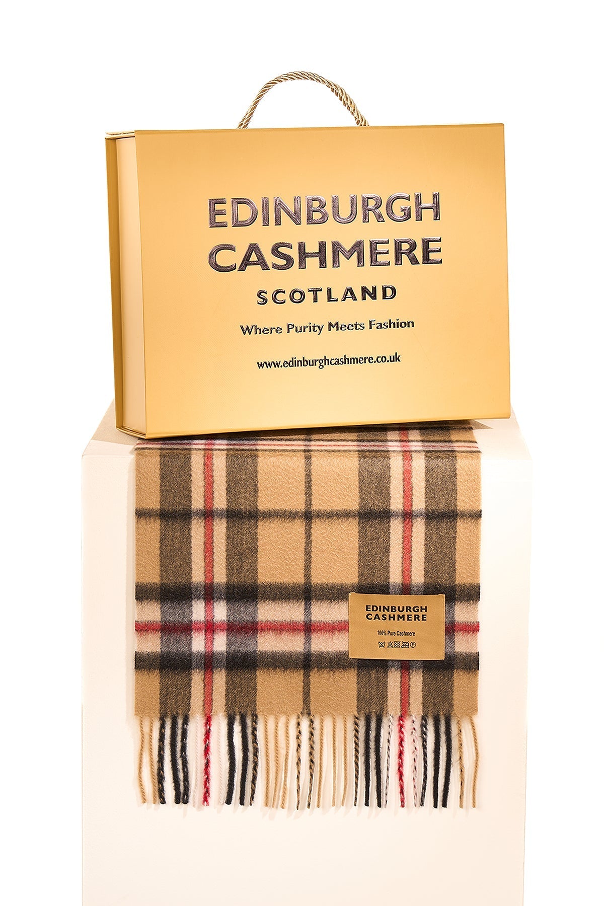100% Pure Cashmere Children Tartan Scarf Thomson Camel