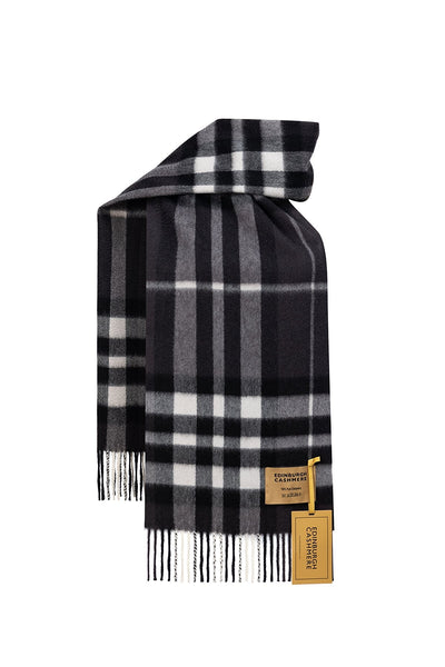 100% Pure Cashmere Children DC Check Scarf Charcoal