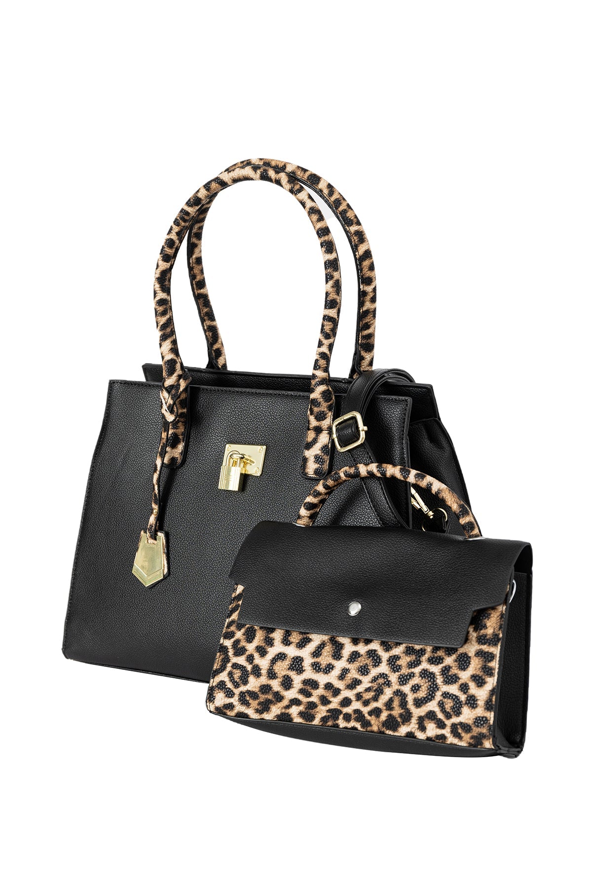Women's Handbag Scott Cashmere Design - Black/Leopard Print