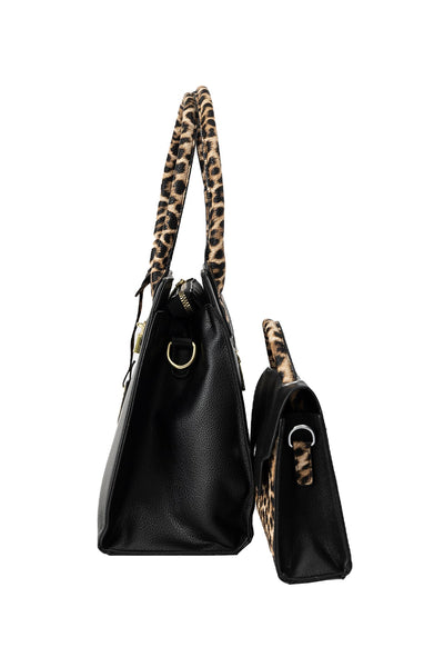 Women's Handbag Scott Cashmere Design - Black/Leopard Print