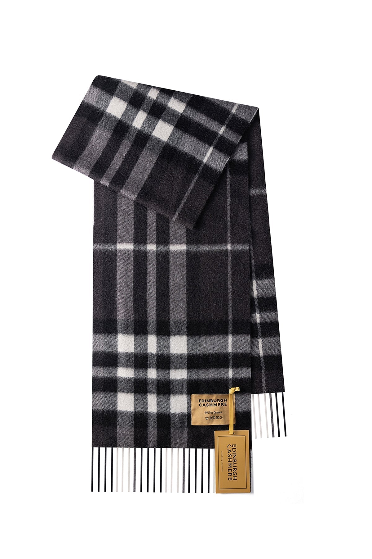 100% Pure Cashmere Children DC Check Scarf Charcoal
