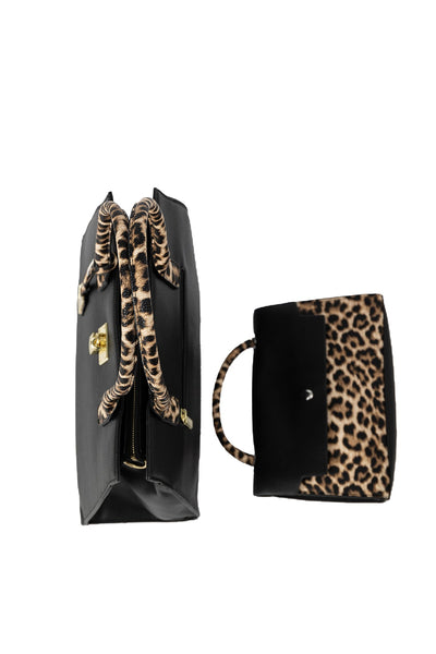 Women's Handbag Scott Cashmere Design - Black/Leopard Print