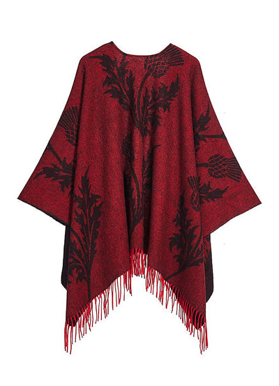 Cape Single Thistle Red Poncho 100% Pure Lambswool