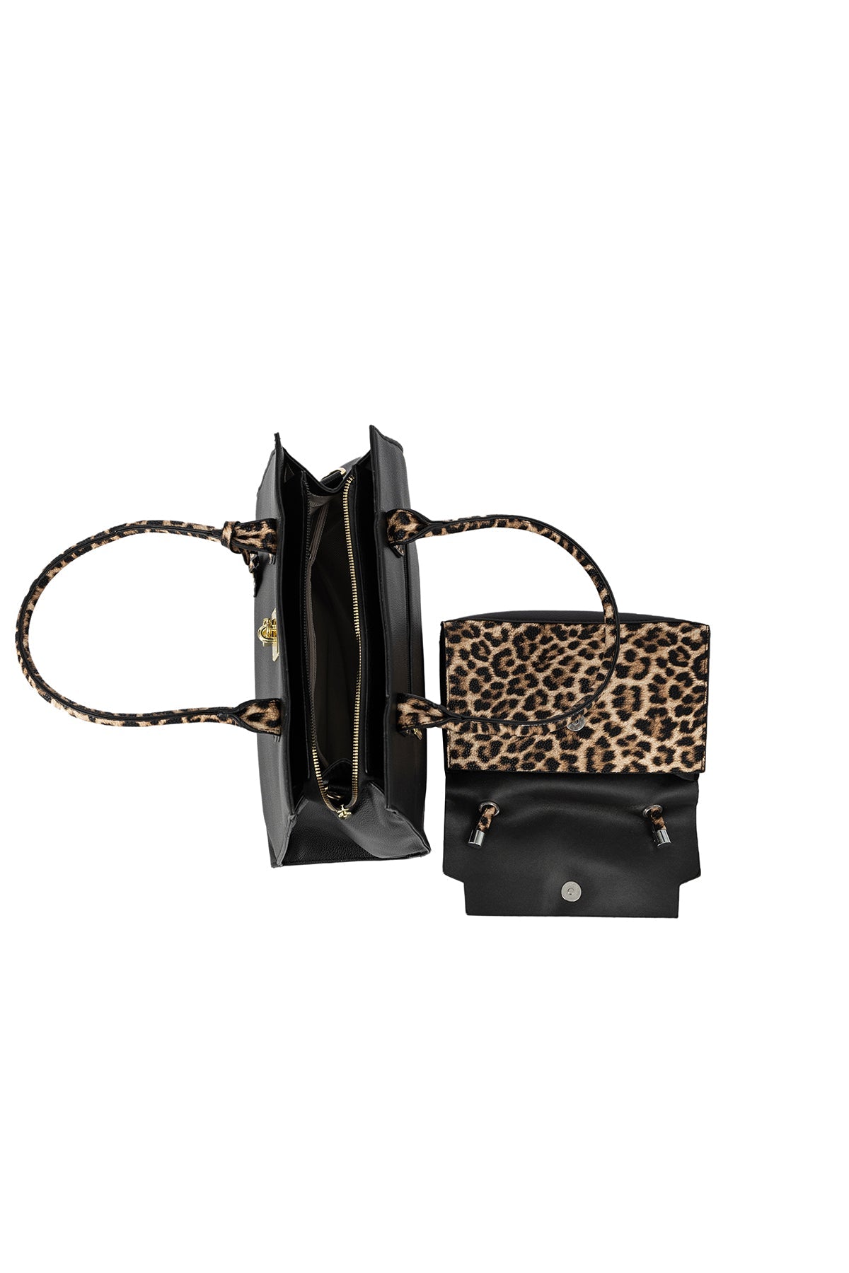 Women's Handbag Scott Cashmere Design - Black/Leopard Print