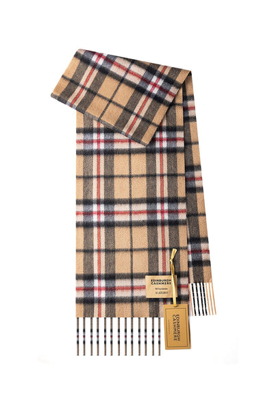 100% Pure Cashmere Children Tartan Scarf Thomson Camel
