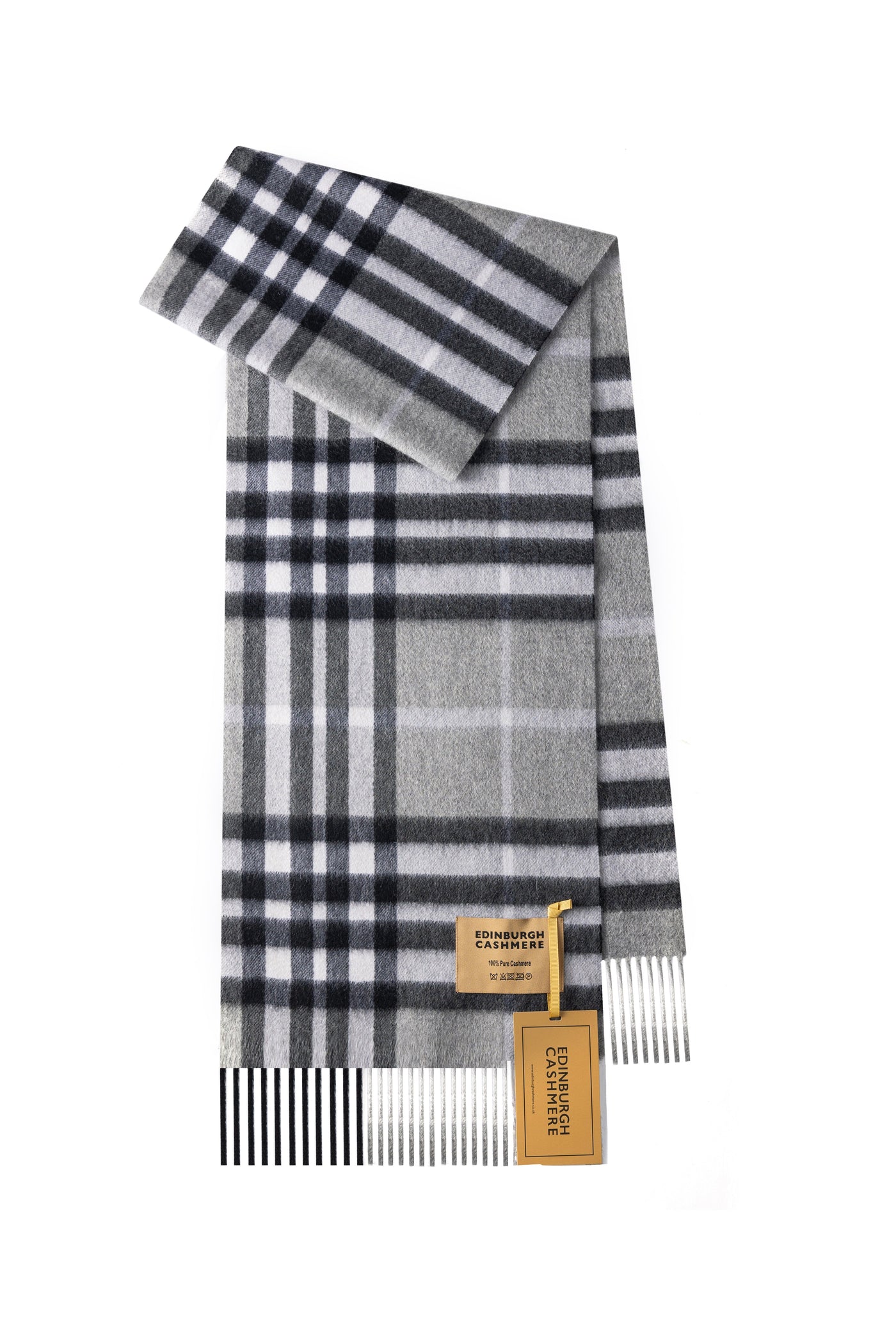100% Pure Cashmere Children DC Check Scarf Grey