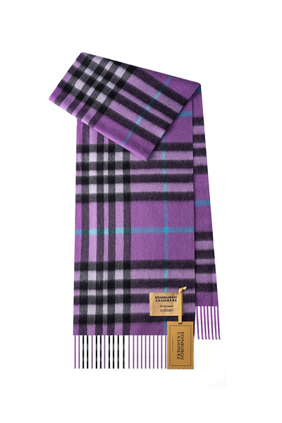 100% Pure Cashmere Children DC Check Scarf Lilac Check