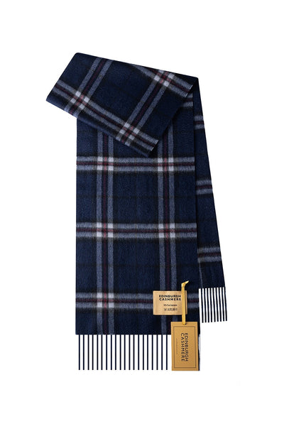100% Pure Cashmere Children Tartan Scarf Thomson Navy