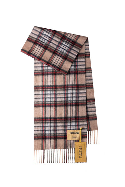 100% Pure Cashmere Children Tartan Scarf Stewart Camel