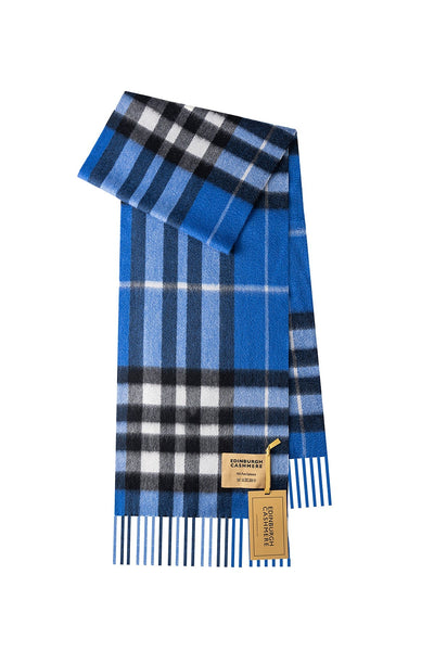 100% Pure Cashmere Children DC Check Scarf Dark Blue