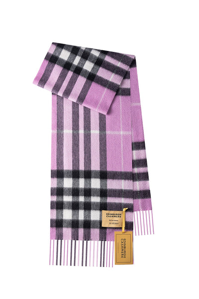 100% Pure Cashmere Children DC Check Scarf Dark Pink