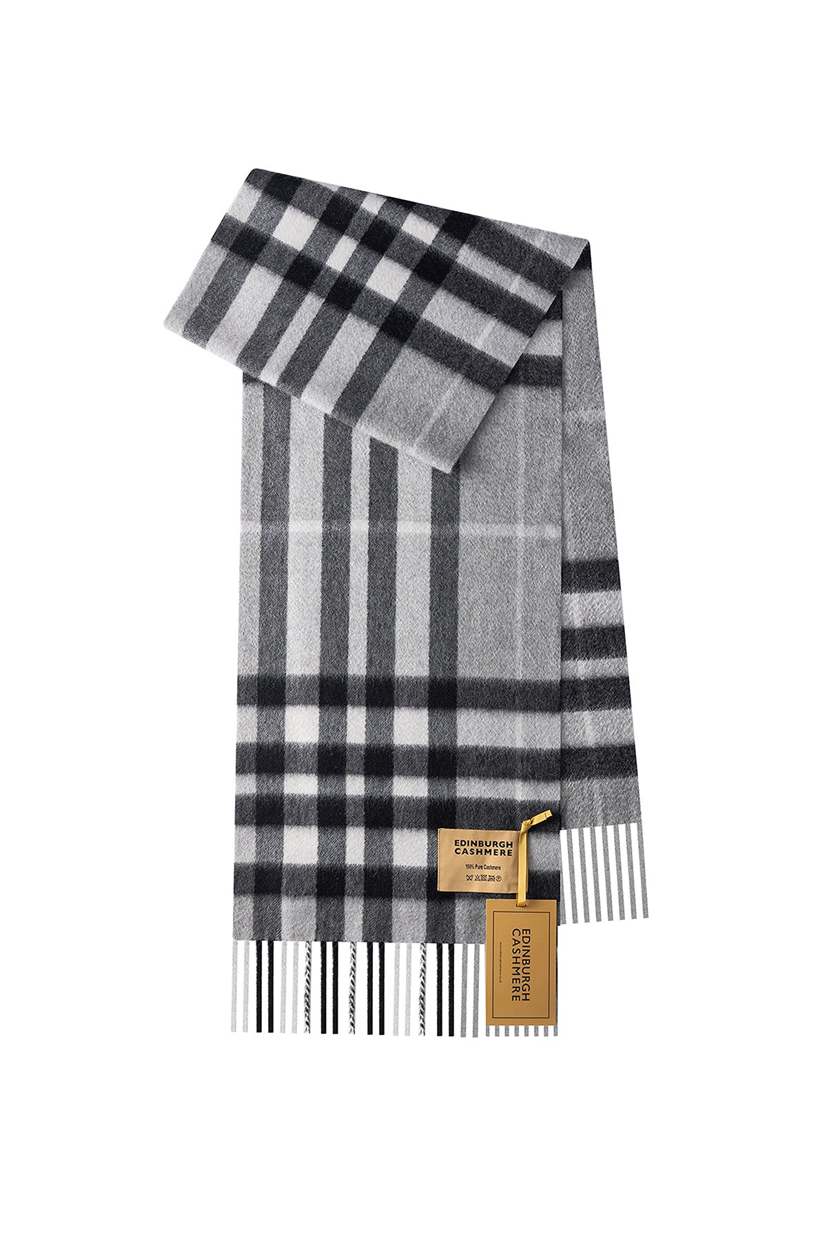 100% Pure Cashmere Children DC Check Scarf Grey