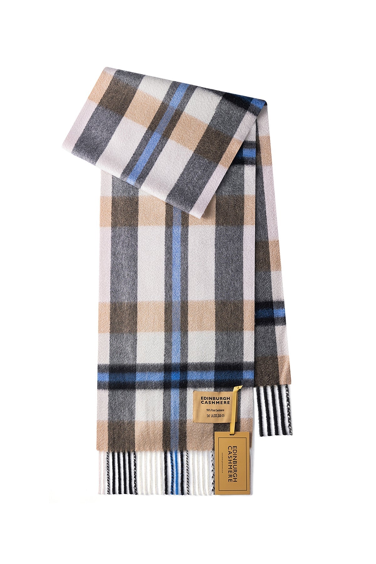 100% Pure Cashmere Children DC Scott Scarf Blue/Camel