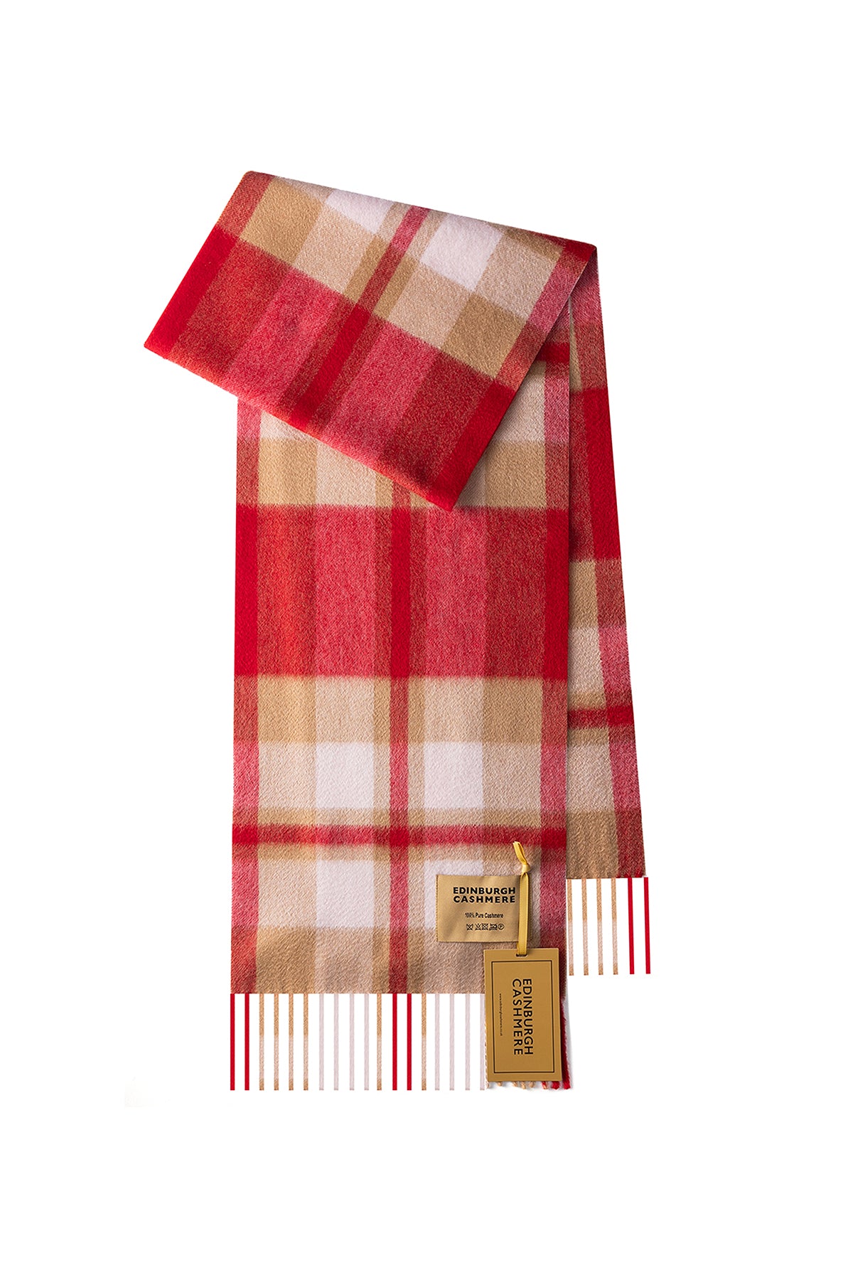 100% Pure Cashmere Children DC Scott Scarf Red/Camel