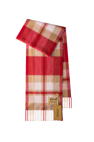 100% Pure Cashmere Children DC Scott Scarf Red/Camel