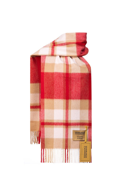 100% Pure Cashmere Children DC Scott Scarf Red/Camel