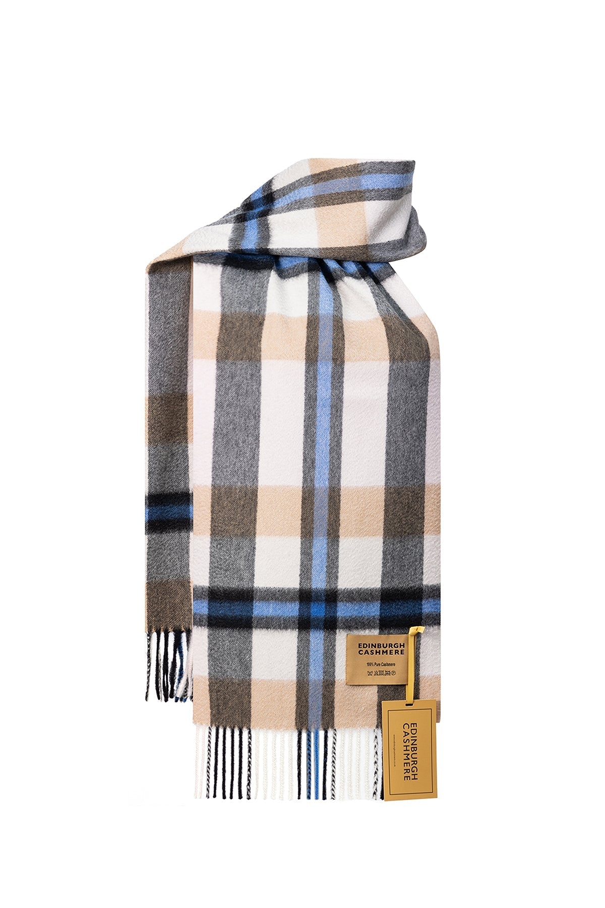 100% Pure Cashmere Children DC Scott Scarf Blue/Camel