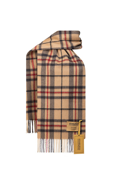 100% Pure Cashmere Children Tartan Scarf Thomson Camel