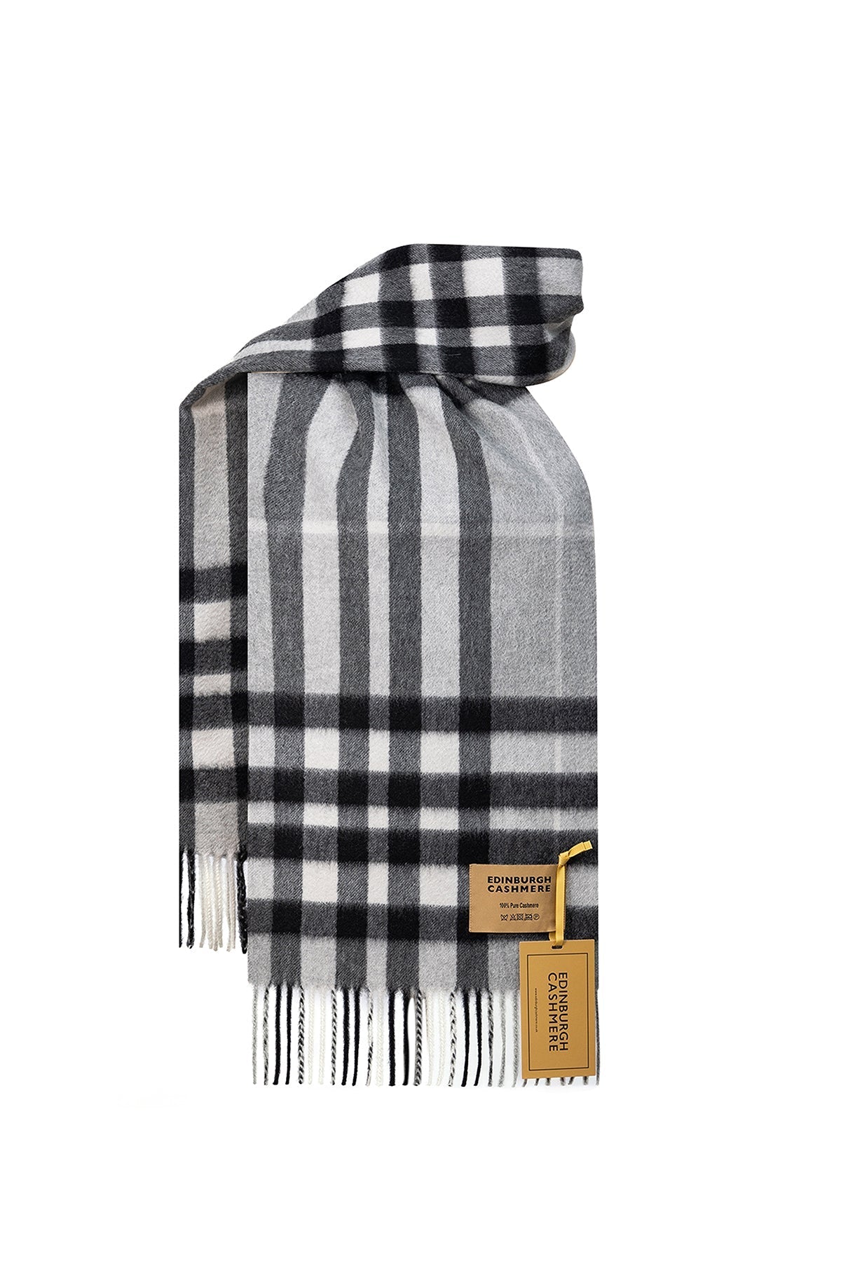 100% Pure Cashmere Children DC Check Scarf Grey