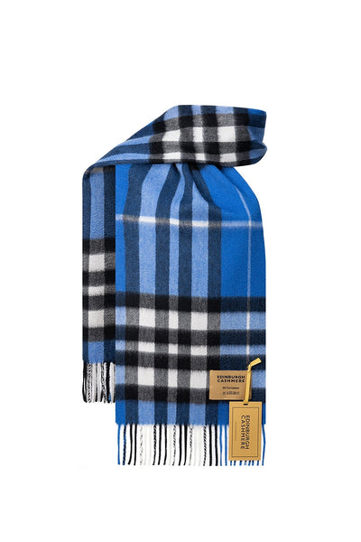 100% Pure Cashmere Children DC Check Scarf Dark Blue