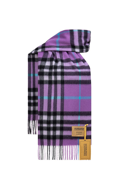100% Pure Cashmere Children DC Check Scarf Lilac Check