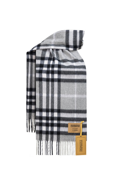 100% Pure Cashmere Children DC Check Scarf Grey