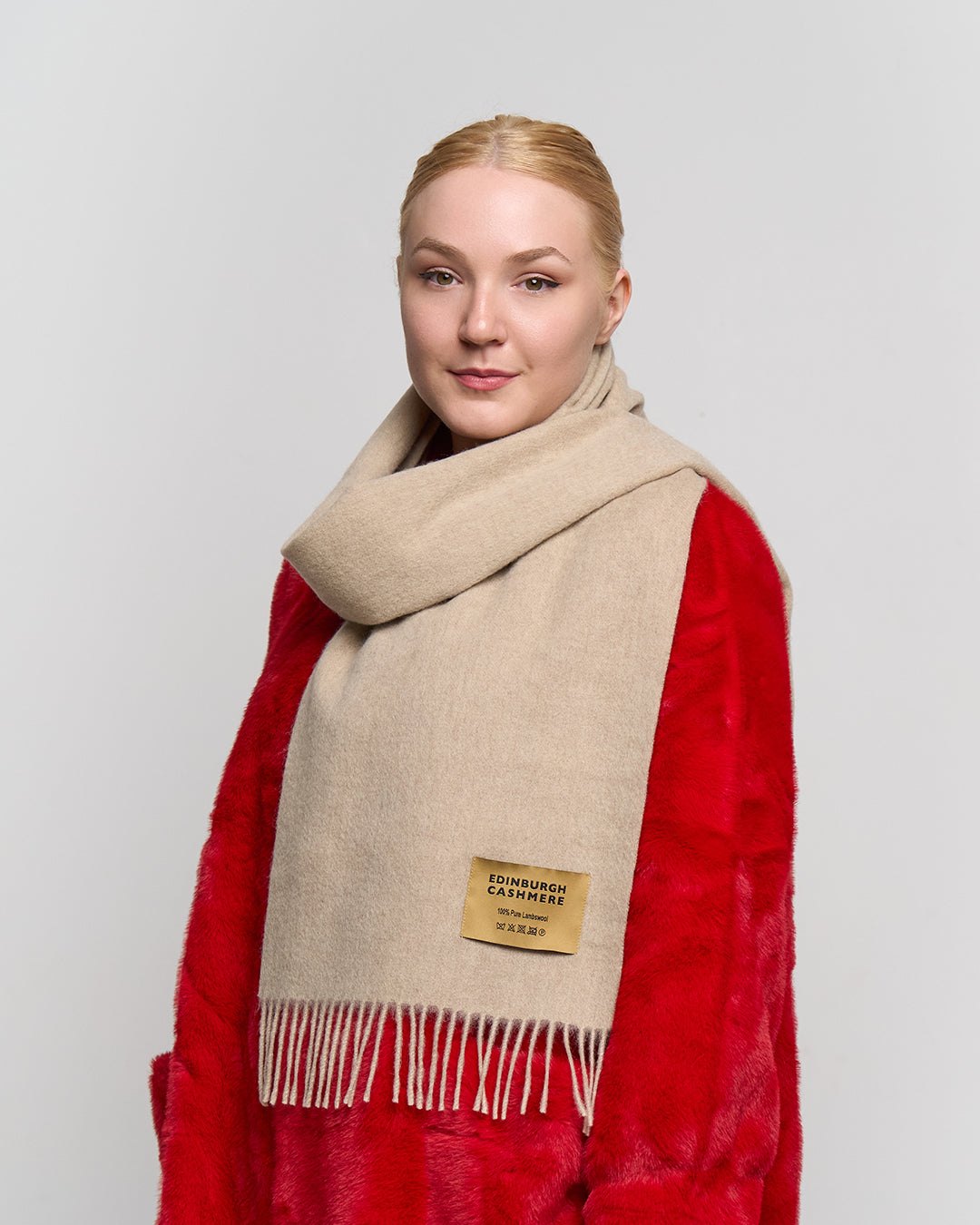 Plain Merino Wool Scarf Camel 1