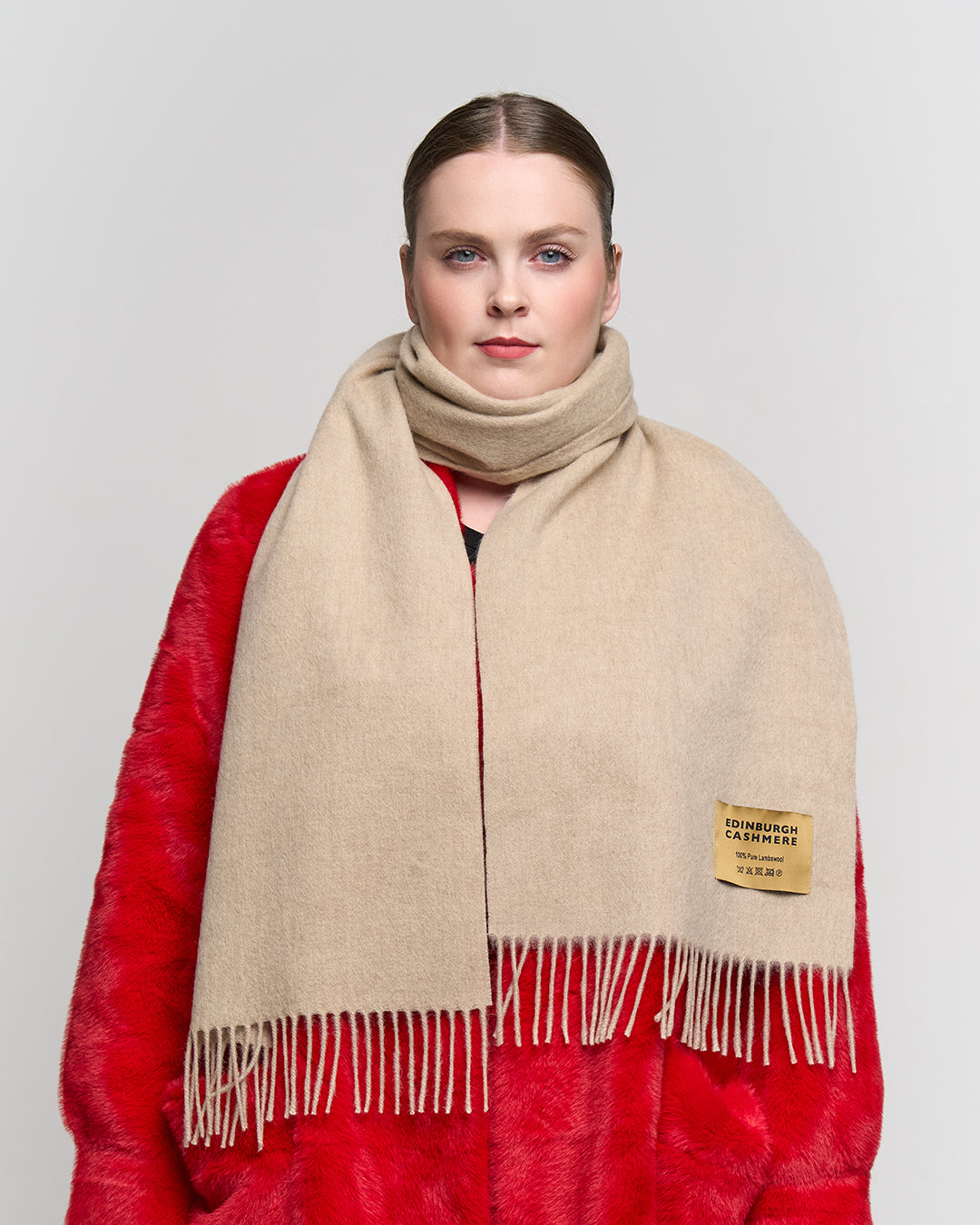 Plain Merino Wool Scarf Camel 1