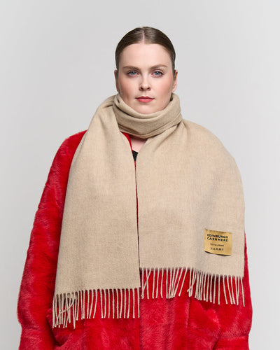 Plain Merino Wool Scarf Camel 1