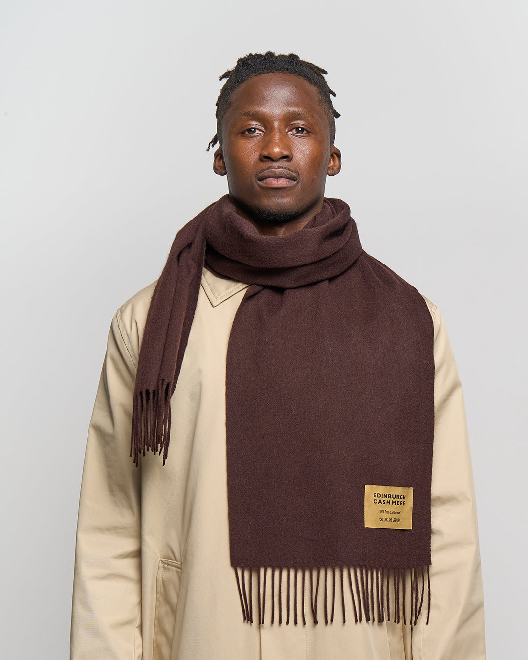 Plain Merino Wool Scarf Coffee 1