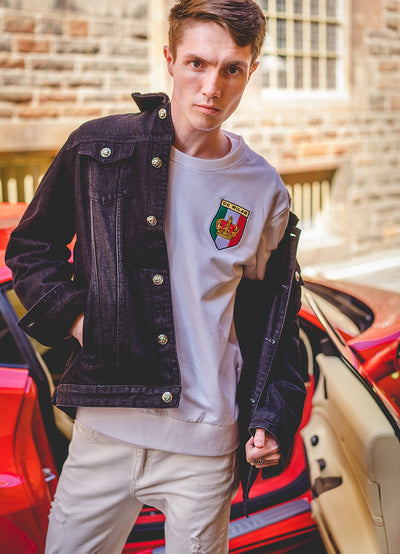 小さなロゴ付き刺繍ライトグレーコットンスウェットシャツ