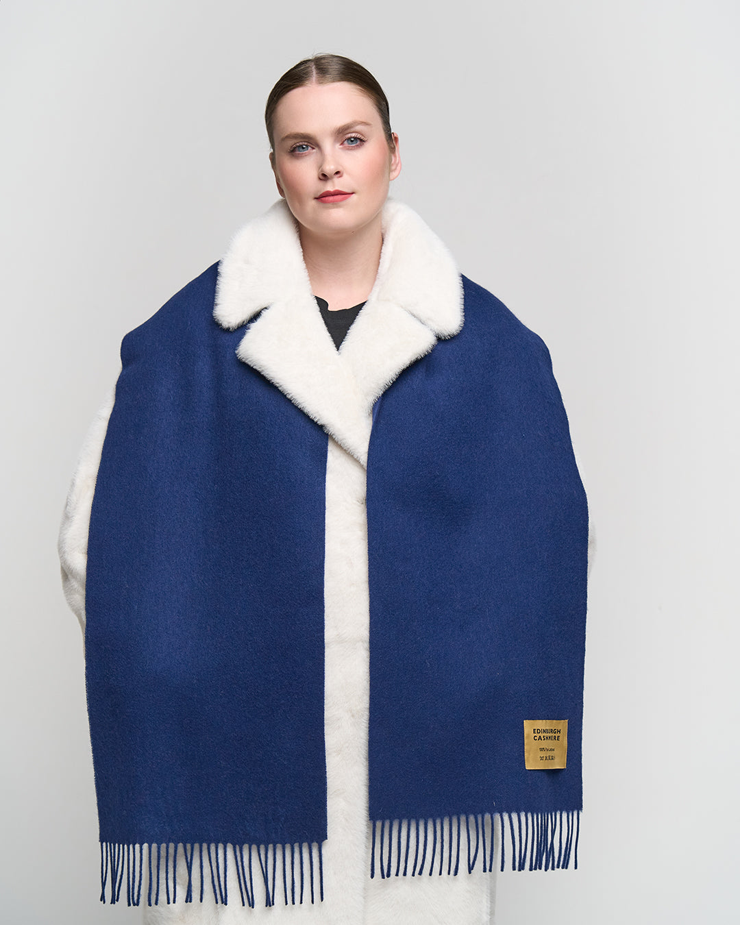 Plain Merino Wool Scarf Dark Blue 121