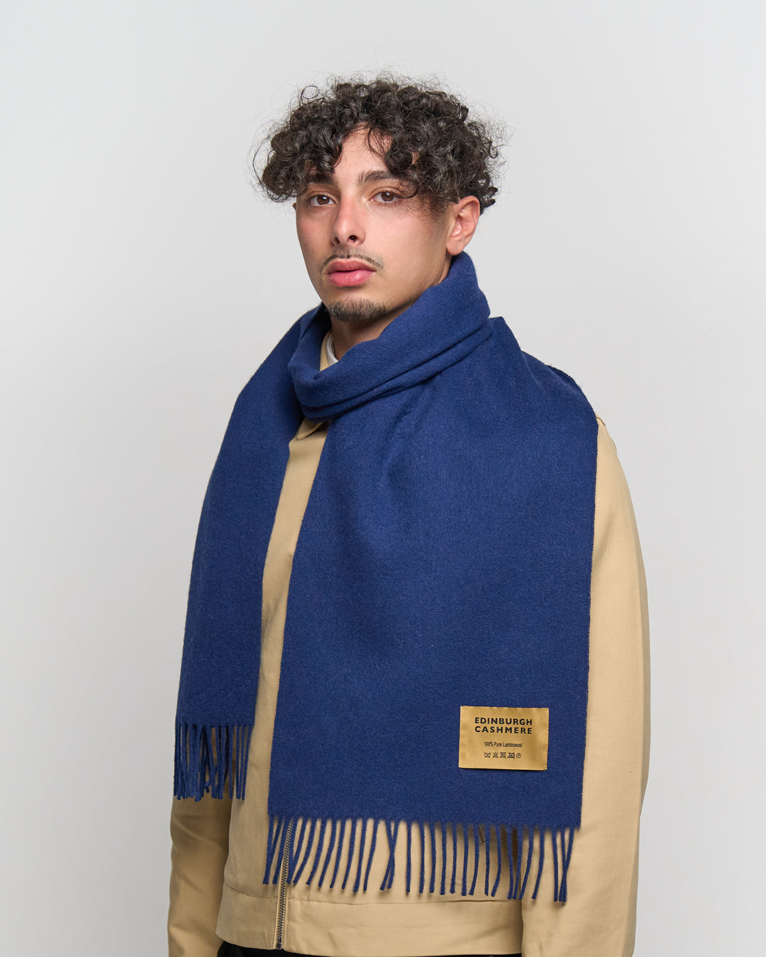 Plain Merino Wool Scarf Dark Blue 121