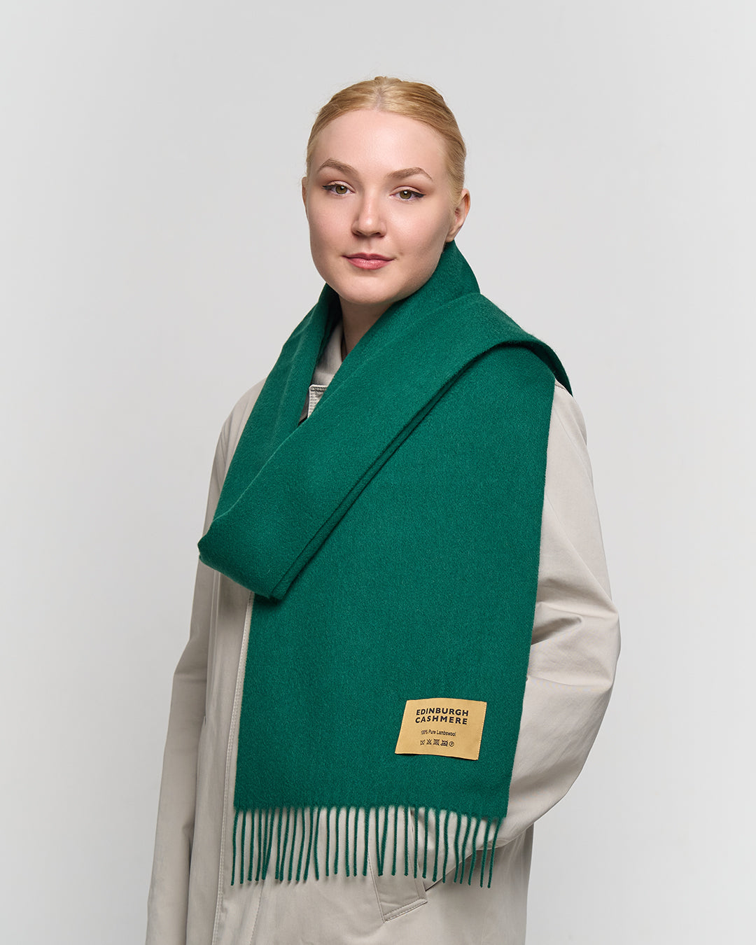 Plain Merino Wool Scarf Dark Green 136