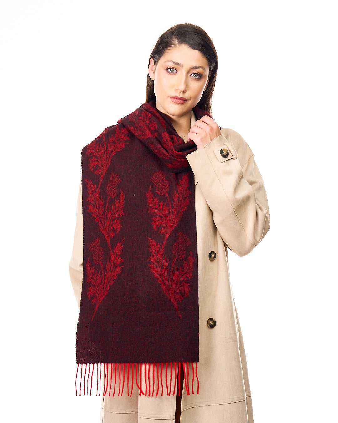 더블 시슬 레드 스카프 100% Pure Lambswool