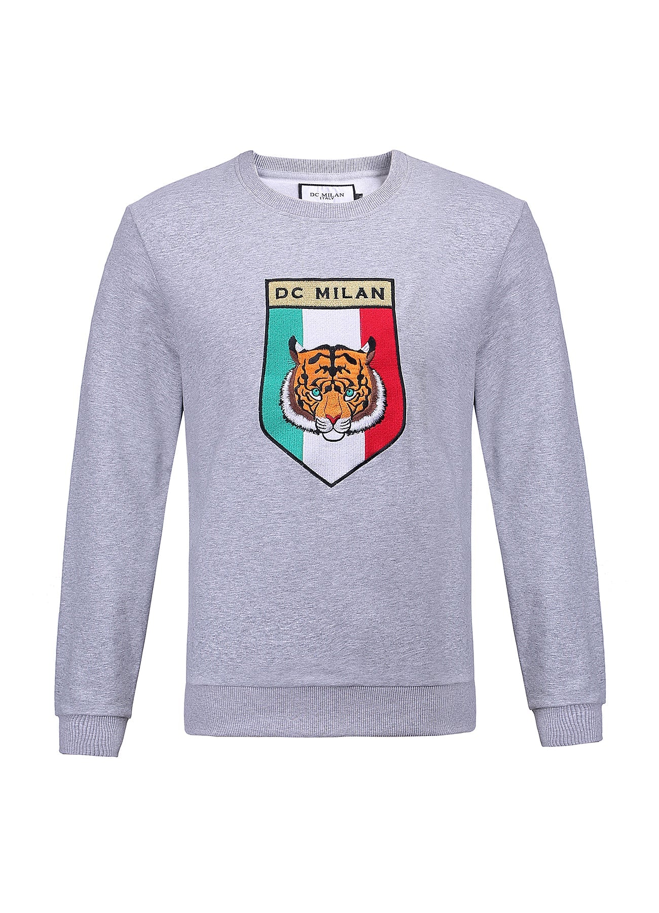 ビッグロゴ刺繍ライトグレーコットンスウェットシャツ