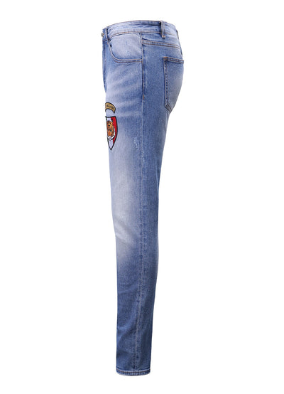 1개의 로고가 있는 라이트 블루 슬림핏 진