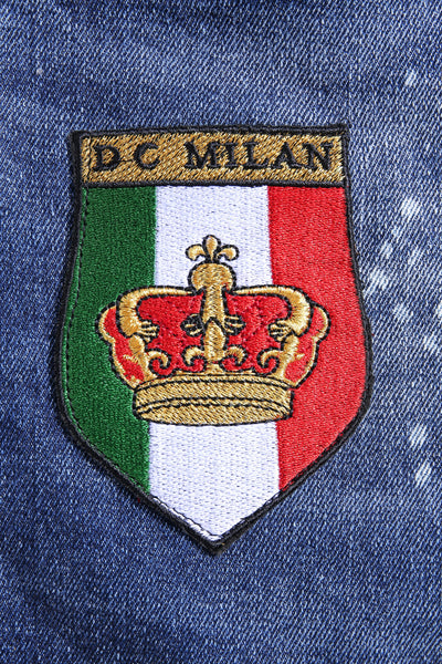 2개의 로고가 있는 미디엄 블루 슬림핏 진