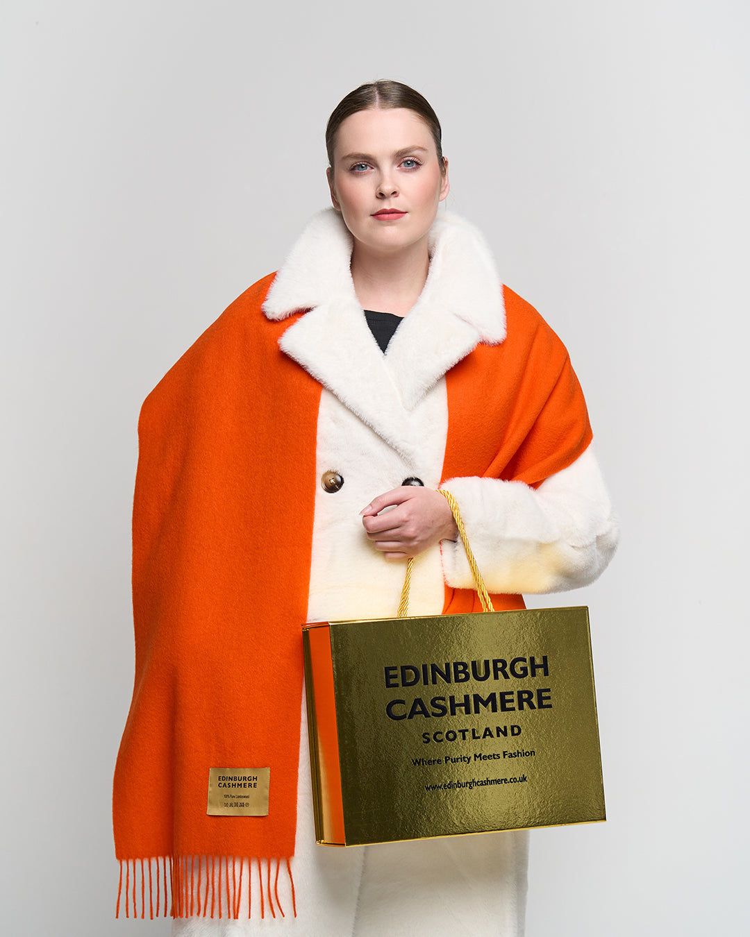 Plain Merino Wool Scarf Orange 2