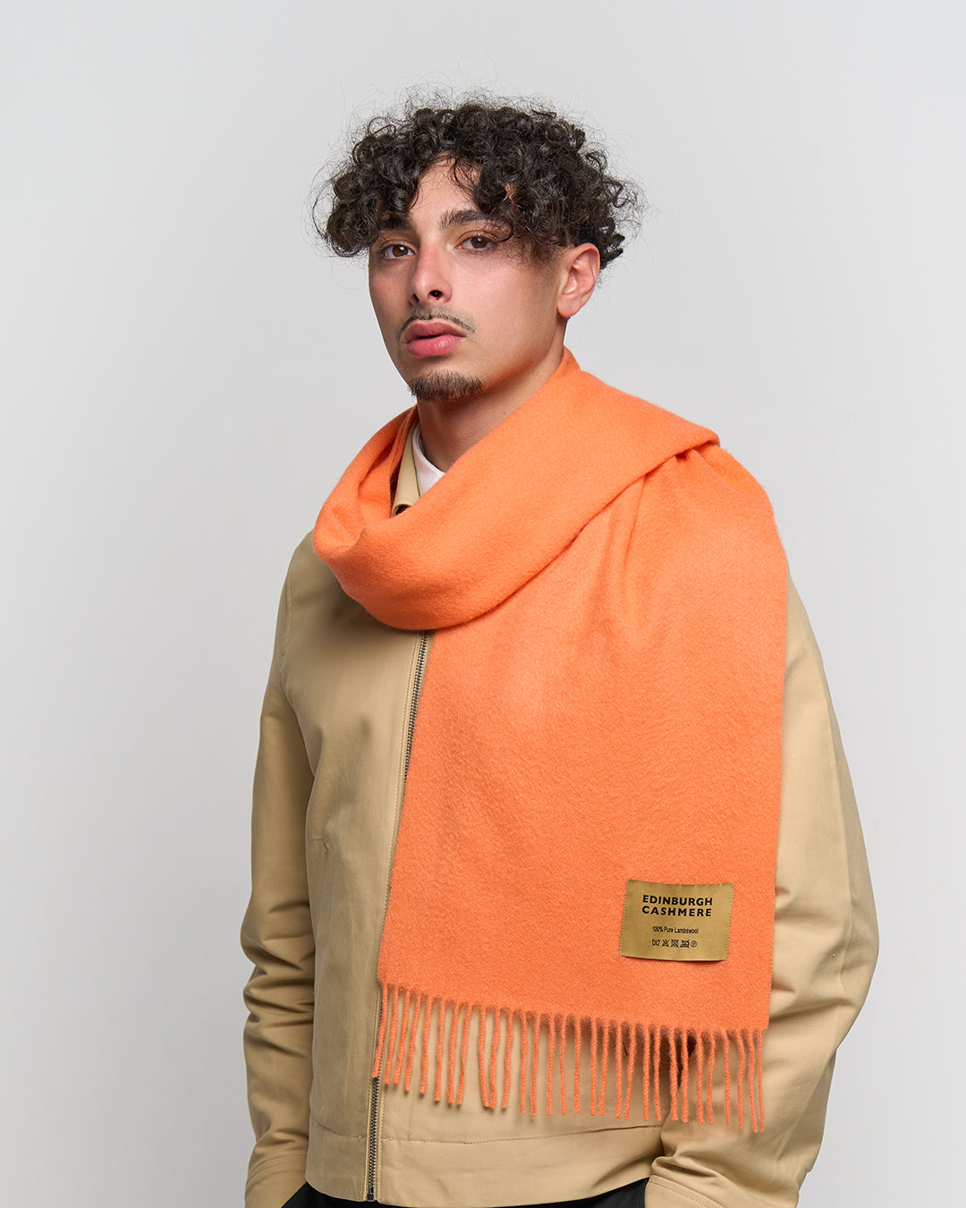 Plain Merino Wool Scarf Orange 3