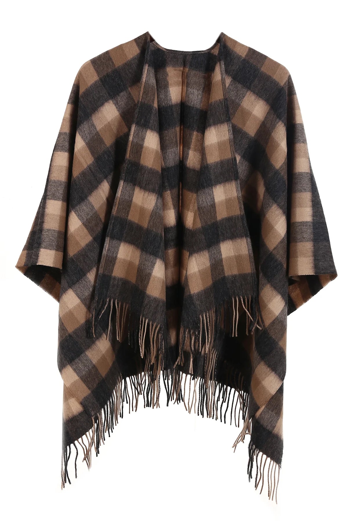 브라운 체크 케이프 100% 퓨어 램스울