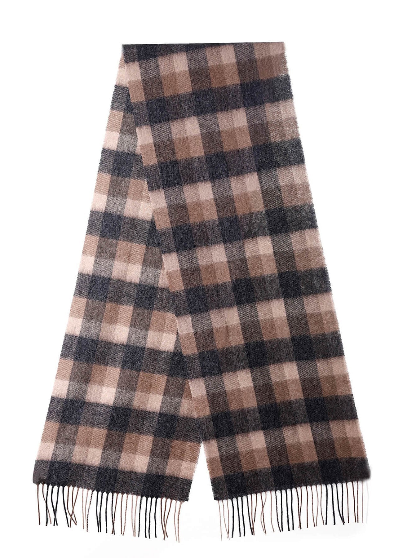 100% Pure Cashmere Children Tartan Scarf Natural Brown