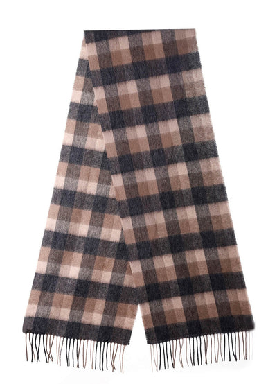 100% Pure Cashmere Children Tartan Scarf Natural Brown