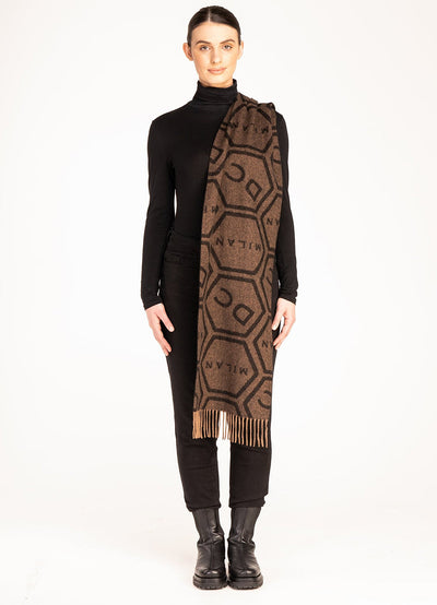 DC 모노그램 브라운 스카프 100% 퓨어 램스울